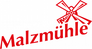 Das Logo der Brauerei zur Malzmühle mit weißem Schriftzug